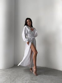 Silky Robe with Cuffs in Floor Length - Okiya Studio