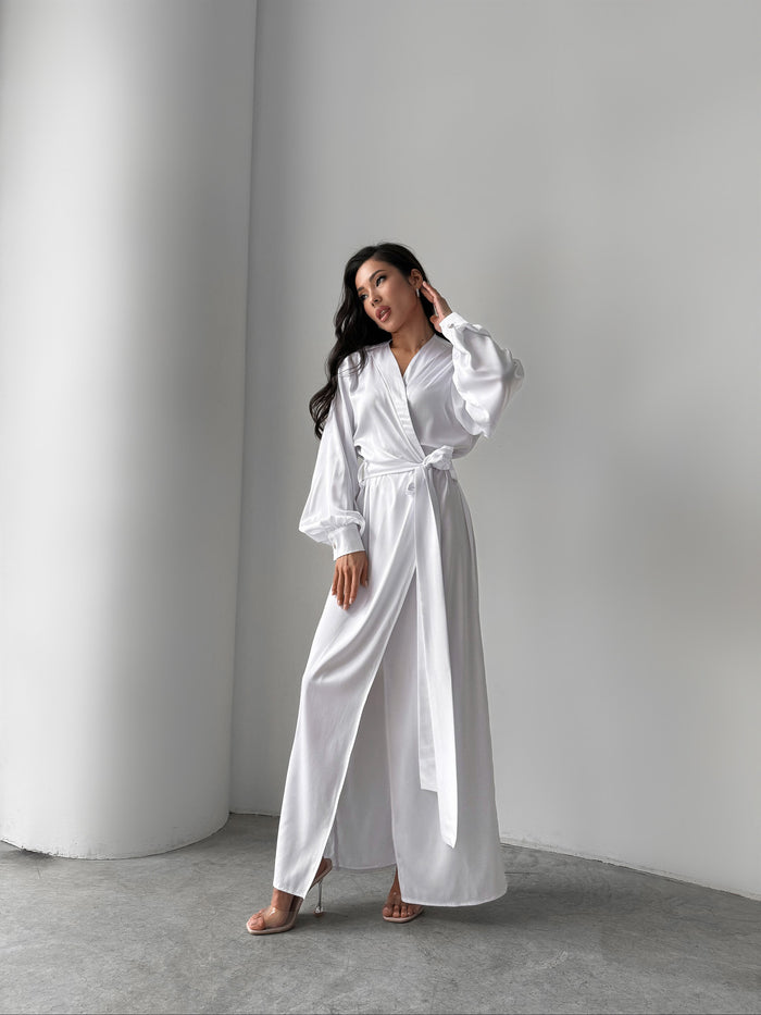 Silky Robe with Cuffs in Floor Length - Okiya Studio