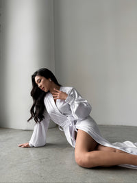 Silky Robe with Cuffs in Floor Length - Okiya Studio