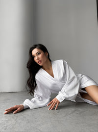 Silky Robe with Cuffs in Floor Length - Okiya Studio