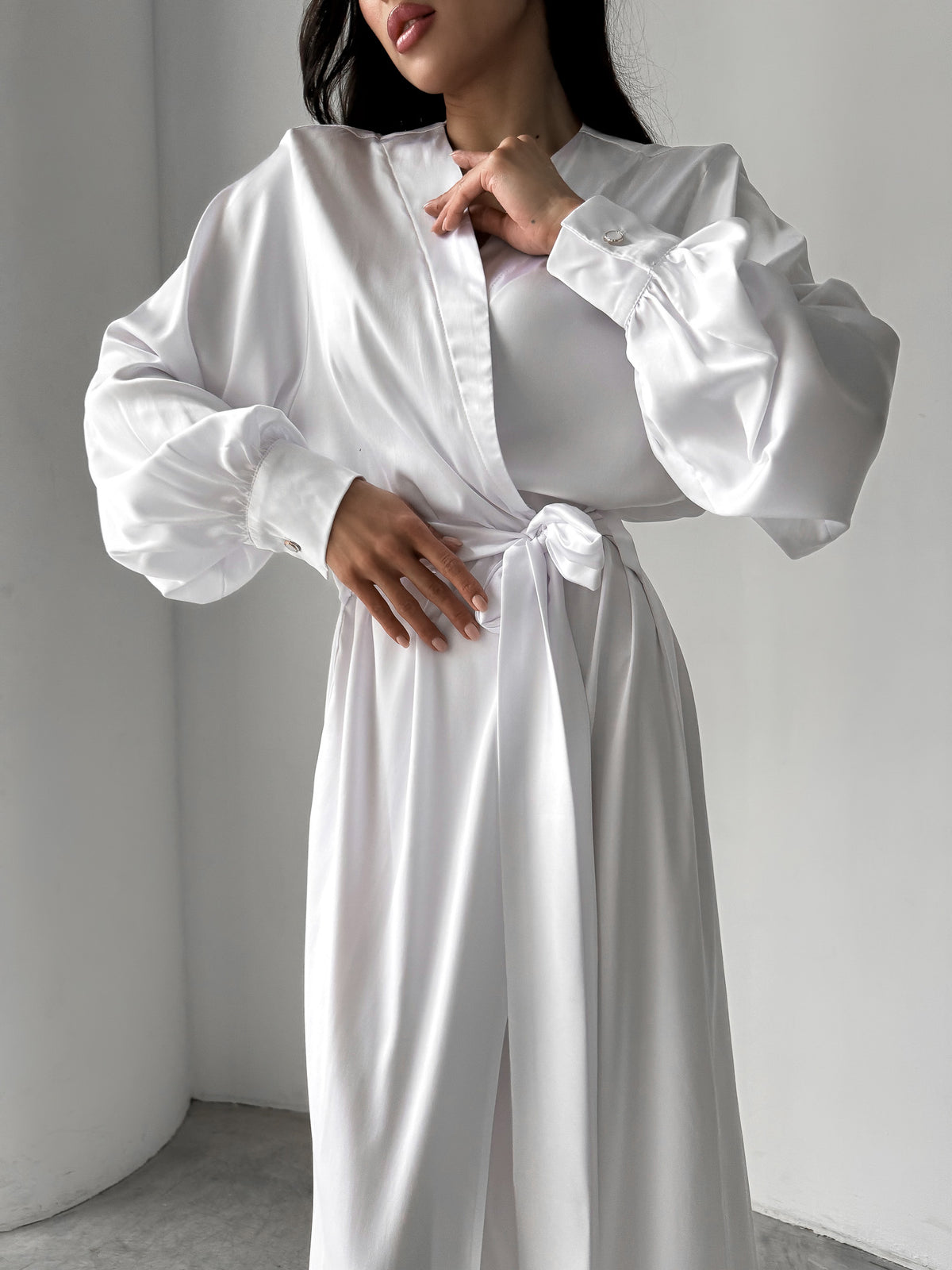 Silky Robe with Cuffs in Floor Length - Okiya Studio