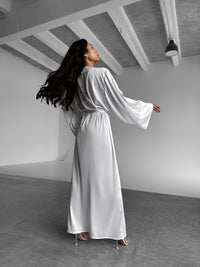 Silk Long Robe with Straight Sleeves - Okiya Studio