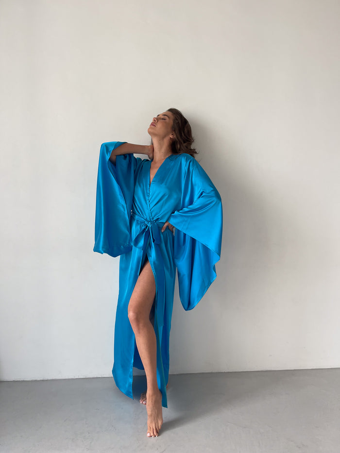 Kimono Sleeves Silk Long Robe-Robes-Okiya Studio