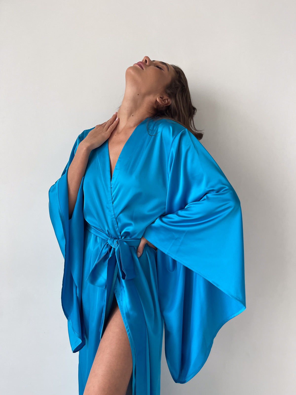 Kimono Sleeves Silk Long Robe-Robes-Okiya Studio