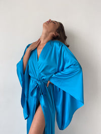 Kimono Sleeves Silk Long Robe-Robes-Okiya Studio