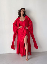 Kimono Silky Robe with Extra Long Sleeves-Robes-Okiya Studio