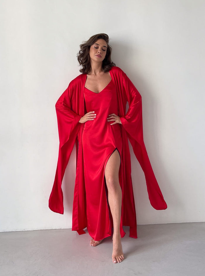 Kimono Silky Robe with Extra Long Sleeves-Robes-Okiya Studio