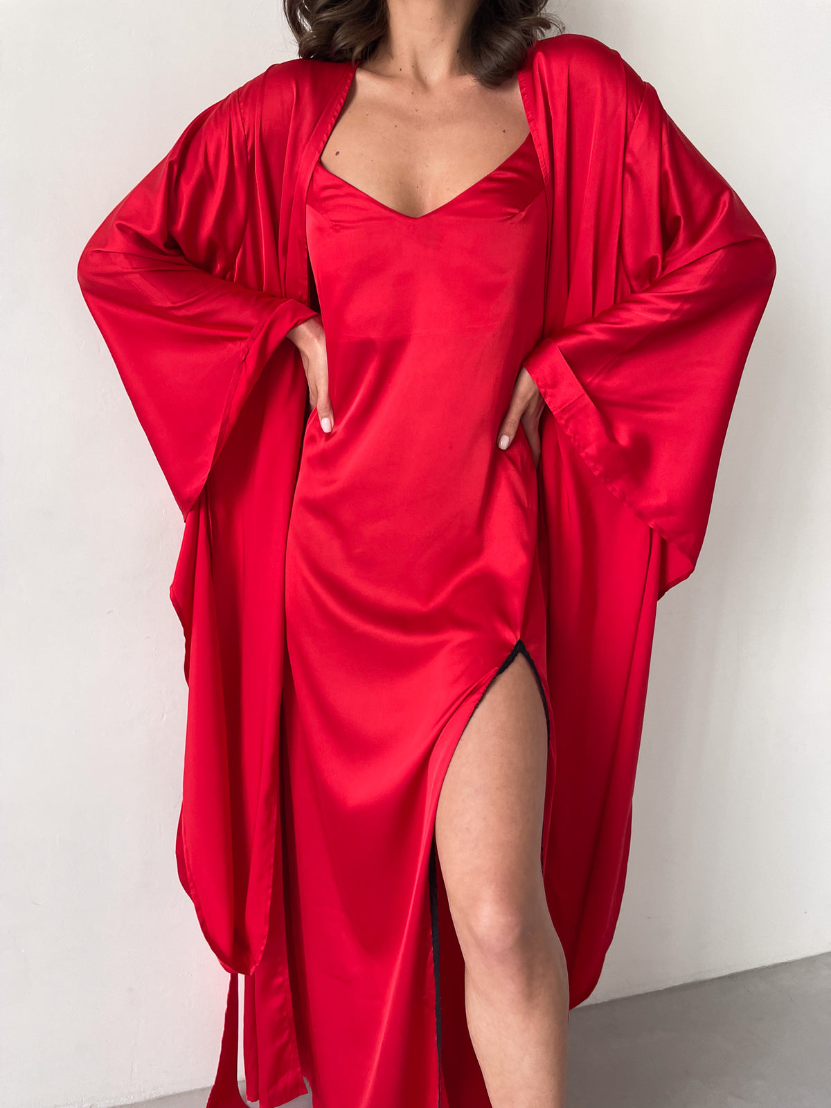 Split Side Nightgown with Lace-Nightgowns-Okiya Studio