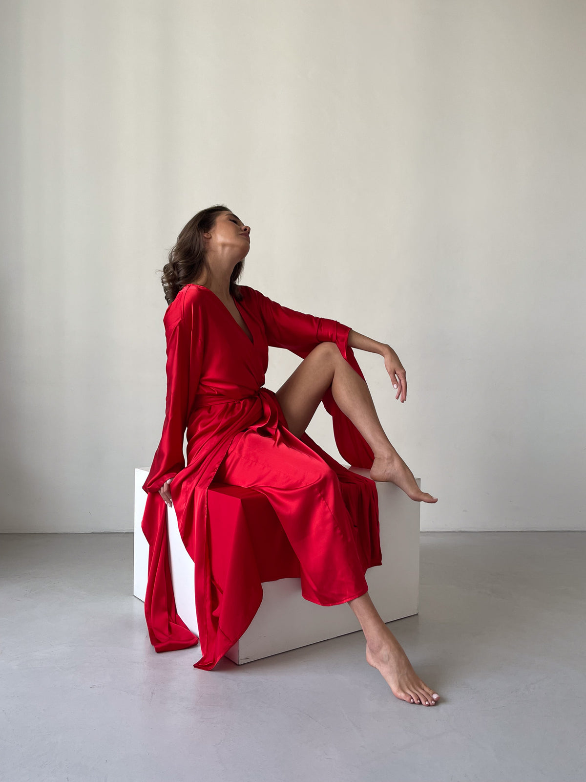 Kimono Silky Robe with Extra Long Sleeves-Robes-Okiya Studio