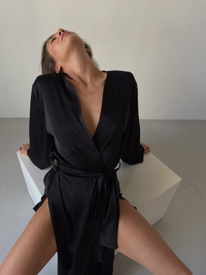 Long Silk Robe with Side Cuts-Robes-Okiya Studio