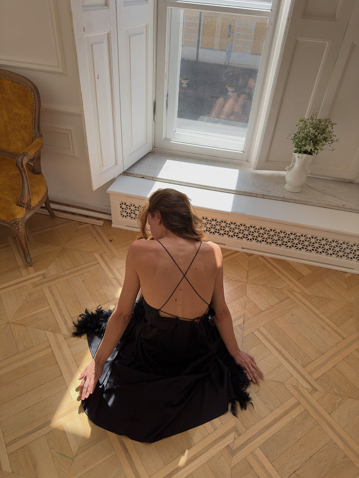 Gown with Feathers Details, Okiya studio