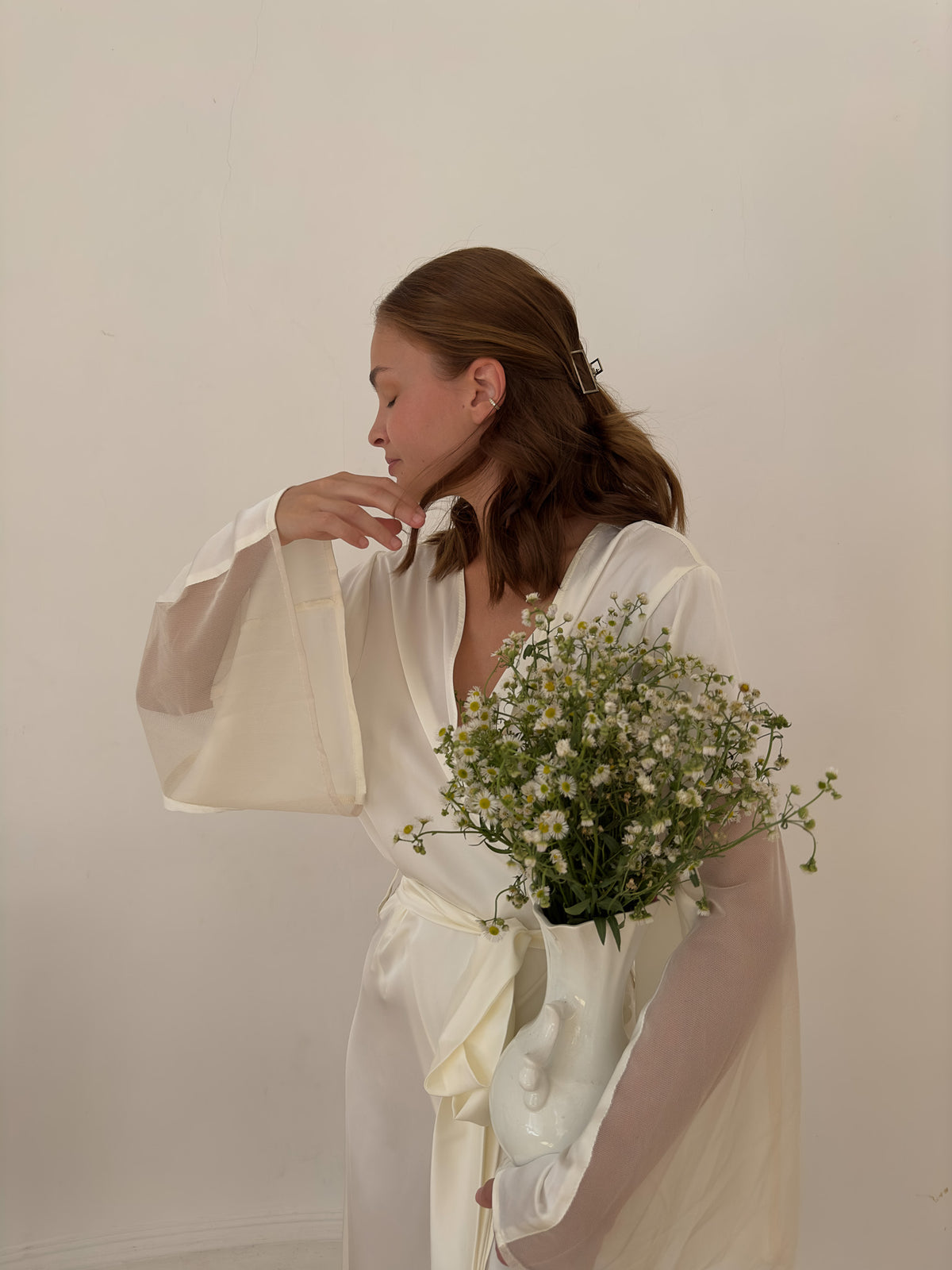 Okiya Studio Silky Long Robe with Open Back