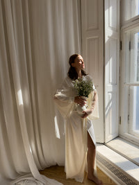 Okiya Studio Silky Long Robe with Open Back, long silk robe