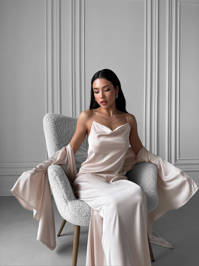 Silky Nightgown with Open Back - Okiya Studio