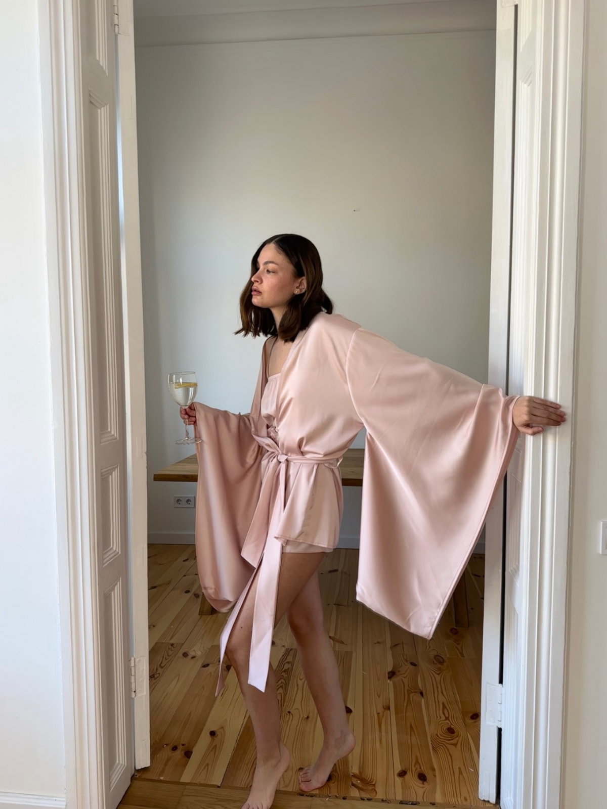 Kimono & Shorts and Cami Top silky pajama set - Okiya Studio