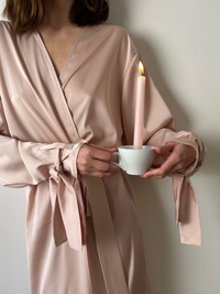 Silky Robe with Bow Cuff Ties - Okiya Studio