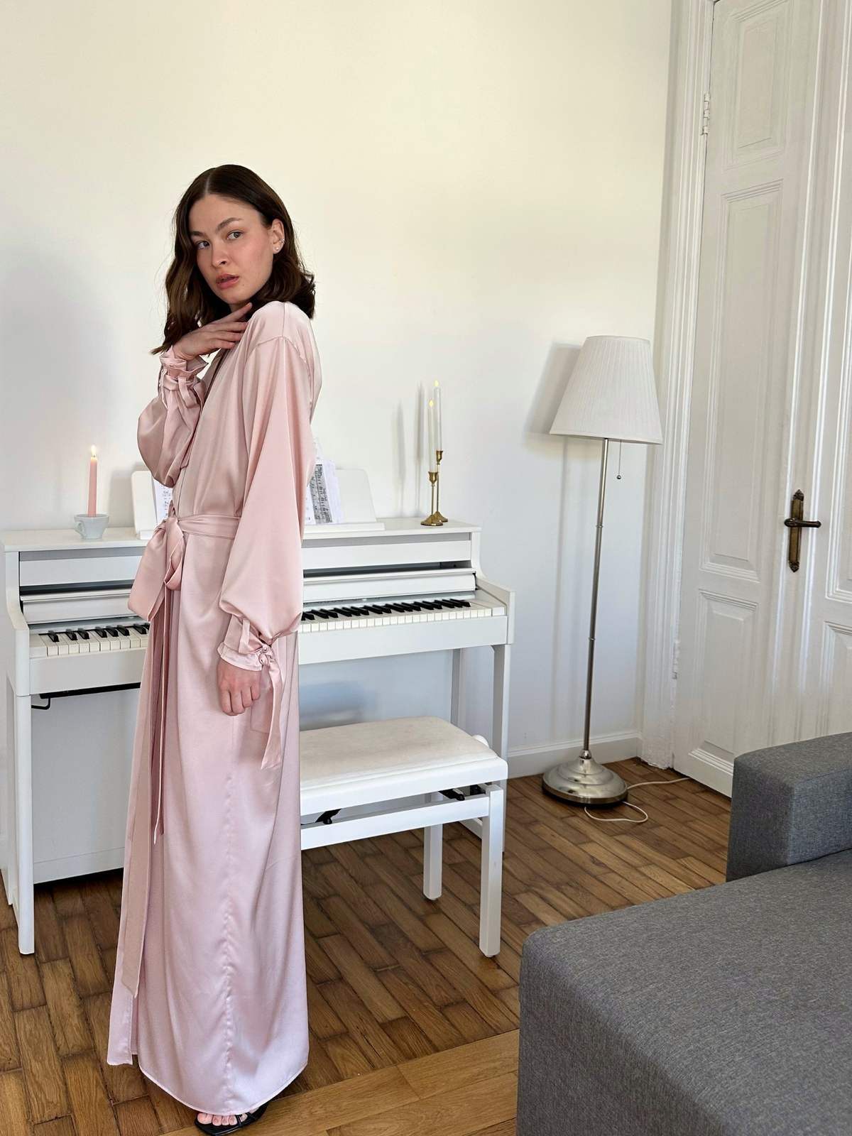 Silky Robe with Bow Cuff Ties - Okiya Studio