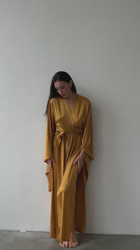 Split Side Silky Kimono Robe