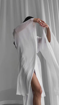 Okiya Studio. Unwind in style with our Long Silky Robe. Chiffon extra-long kimono sleeves add a touch of grace, creating an ensemble of opulence and comfort