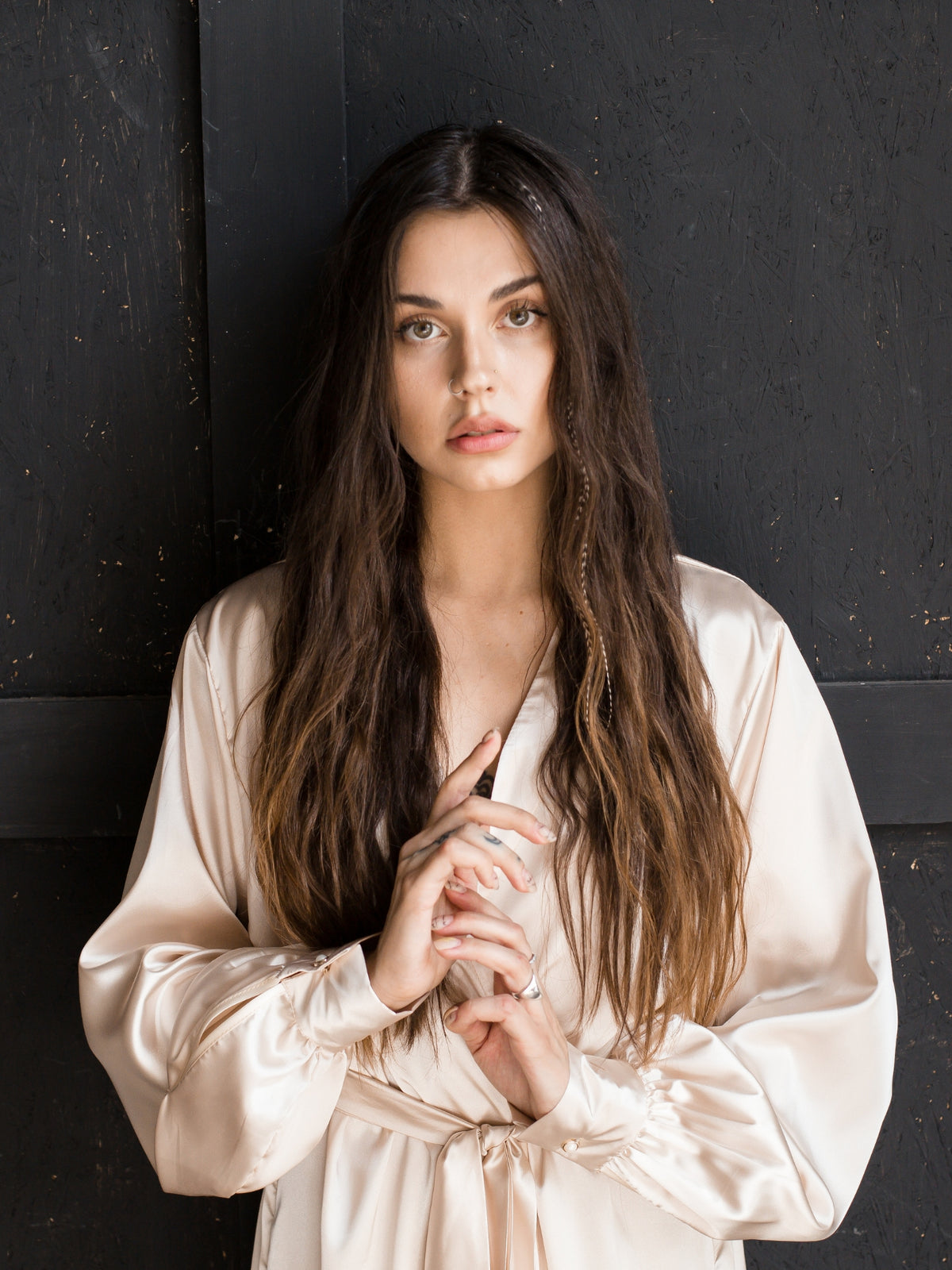 Silk Long Robe with Cuffs-Robes-Okiya Studio