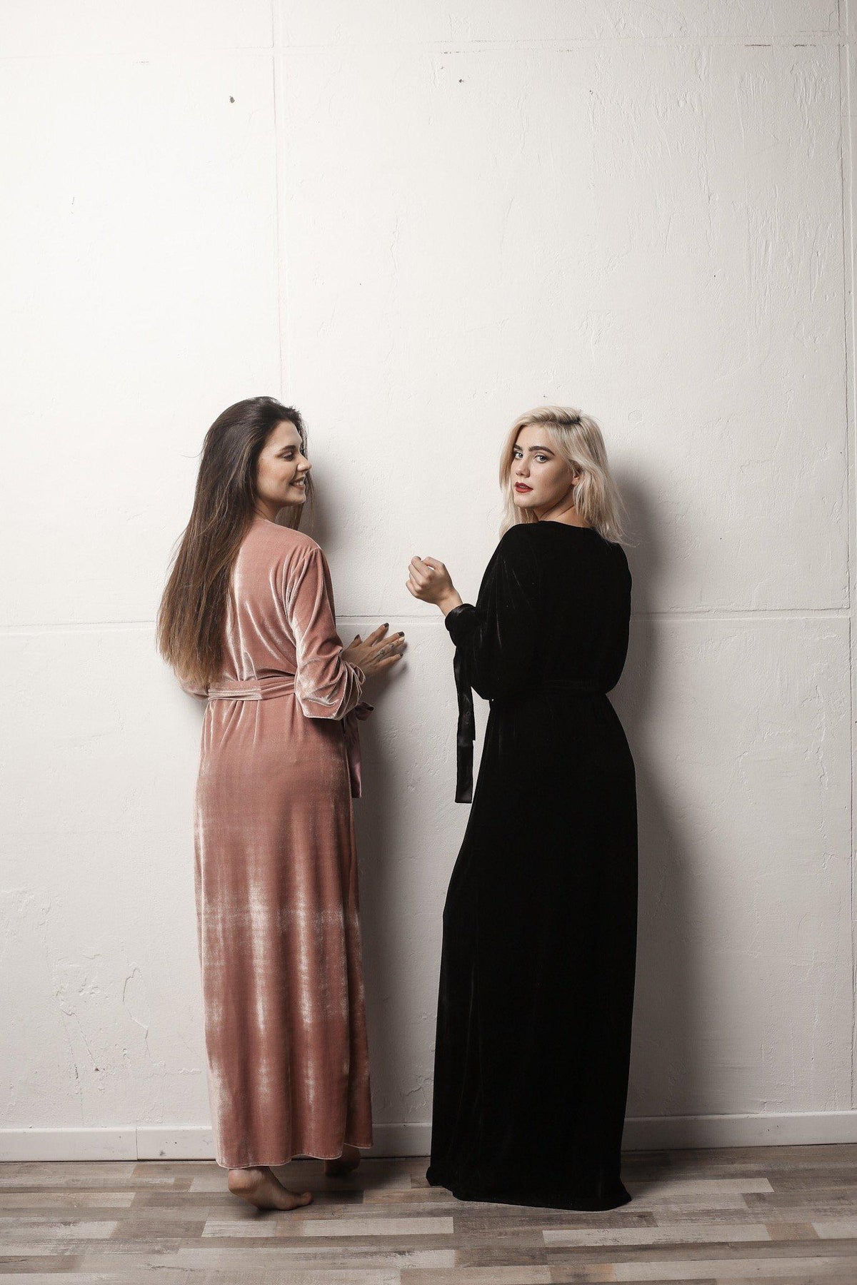 Velour Long Robe with Satin Ties-Robes-Okiya Studio