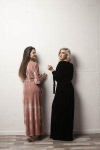 Velour Long Robe with Satin Ties-Robes-Okiya Studio
