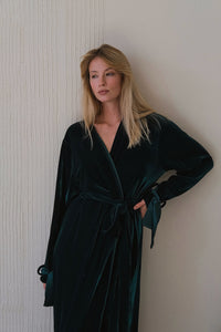 Velour Long Robe with Satin Ties-Robes-Okiya Studio
