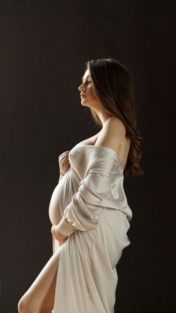 Silk Long Robe in Maternity Size-Robes-Okiya Studio