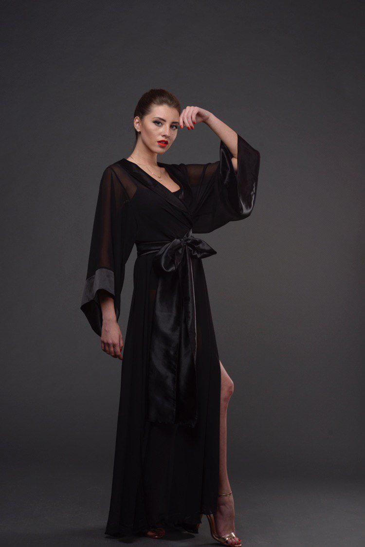 Chiffon Kimono Long Robe-Robes-Okiya Studio