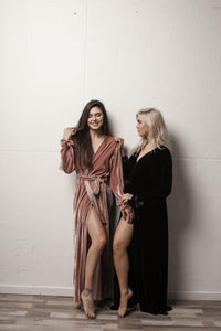 Velour Long Robe with Satin Ties-Robes-Okiya Studio
