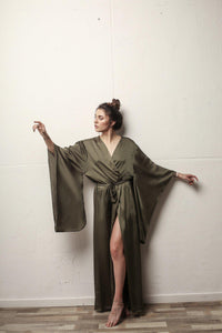 Kimono Sleeves Silk Long Robe-Robes-Okiya Studio