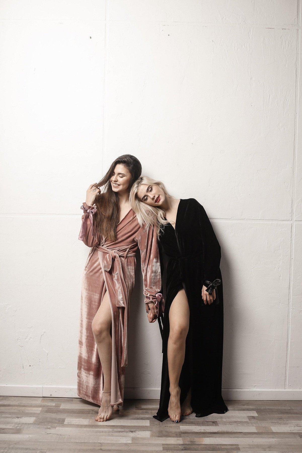 Velour Long Robe with Satin Ties-Robes-Okiya Studio