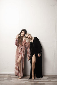 Velour Long Robe with Satin Ties-Robes-Okiya Studio