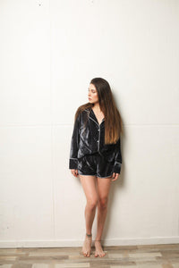 Velour Pajama Set Shirt and Shorts-Pajamas-Okiya Studio