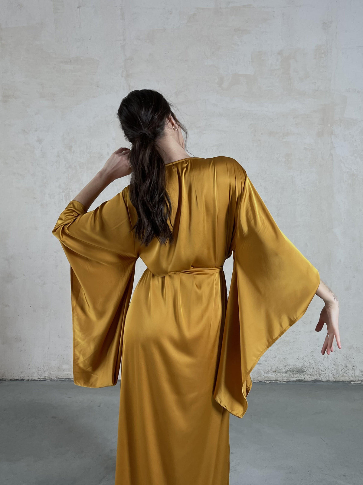 Kimono Sleeves Silk Long Robe-Robes-Okiya Studio