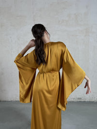 Kimono Sleeves Silk Long Robe-Robes-Okiya Studio