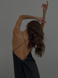 Long Silk Fitted Waist Gown with Open Back-Nightgowns-Okiya Studio