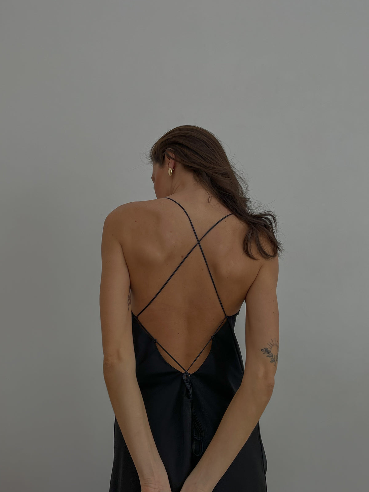 Long Silk Fitted Waist Gown with Open Back-Nightgowns-Okiya Studio