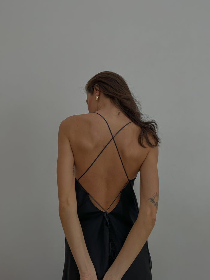 Long Silk Fitted Waist Gown with Open Back-Nightgowns-Okiya Studio