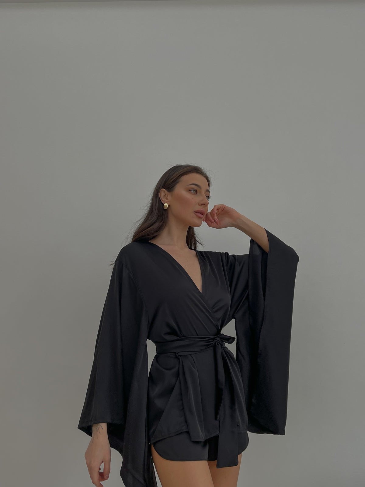 Kimono & Shorts silky pajama set. Silk Luxurious nightwear.