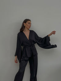 Kimono & Pants silky pajama set-Pajamas-Okiya Studio