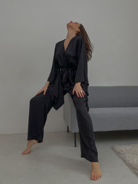 Kimono & Pants silky pajama set-Pajamas-Okiya Studio
