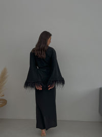 Shiny long black robe with feathers sleeves-Robes-Okiya Studio