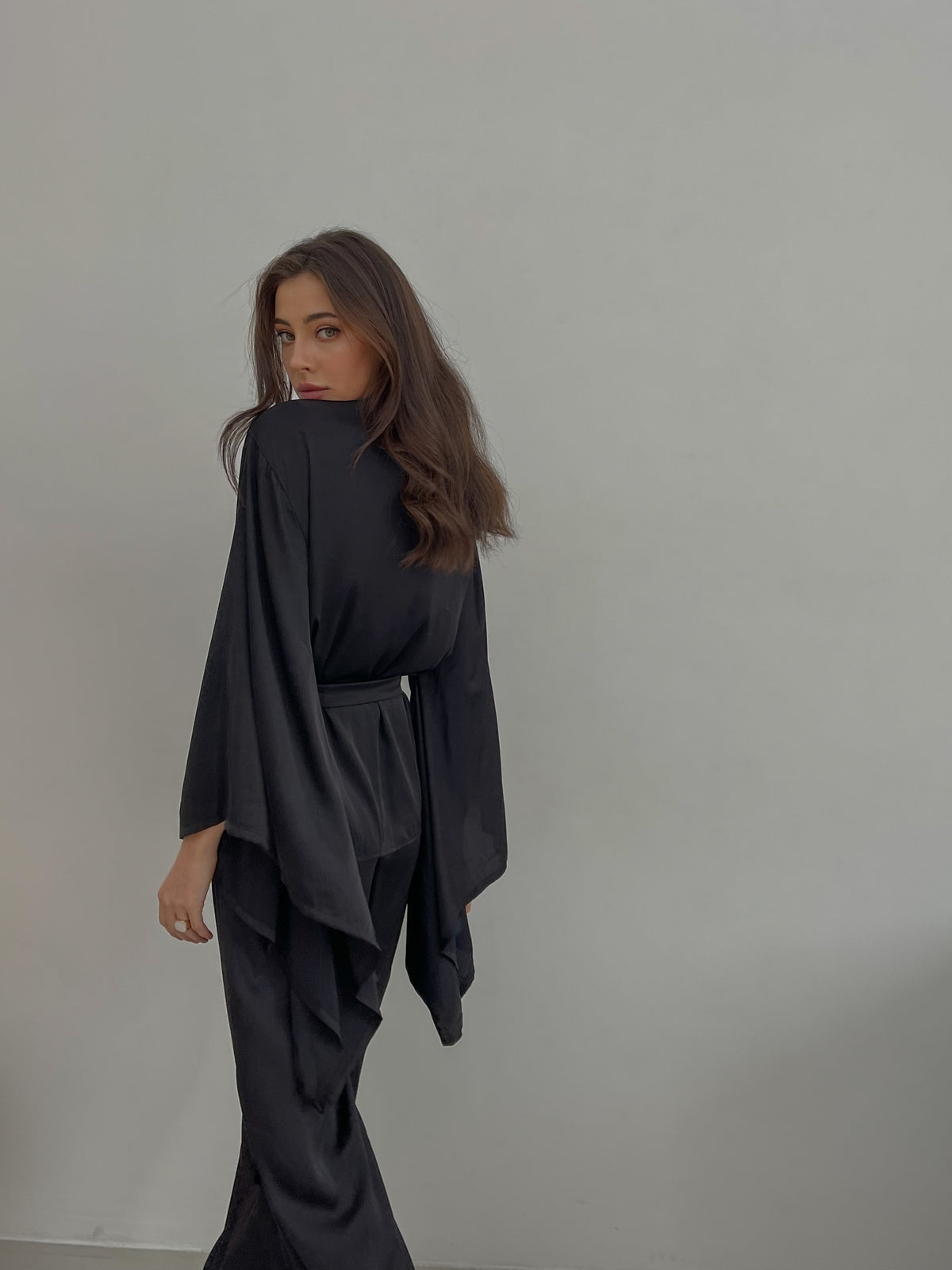 Kimono & Pants silky pajama set-Pajamas-Okiya Studio
