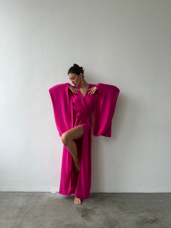 Kimono Sleeves Viscose Long Robe-Robes-Okiya Studio