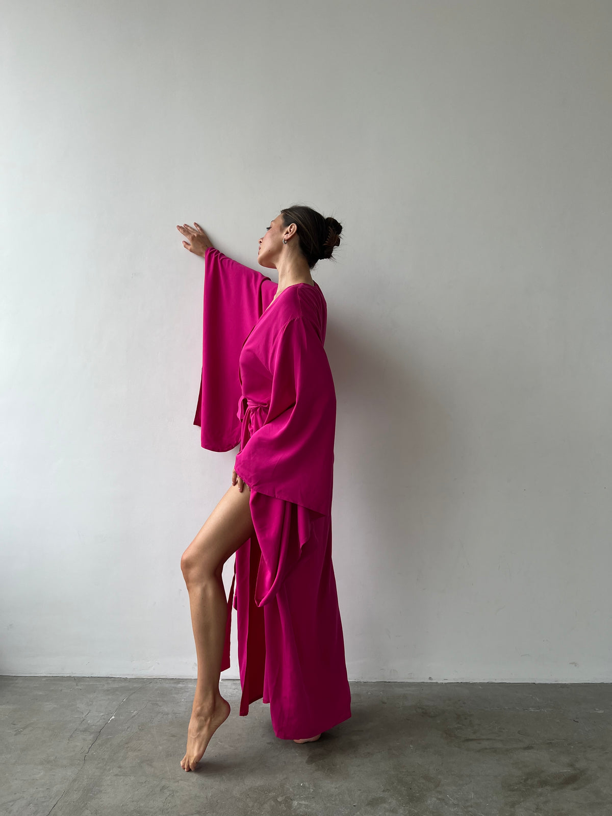 Kimono Sleeves Viscose Long Robe-Robes-Okiya Studio