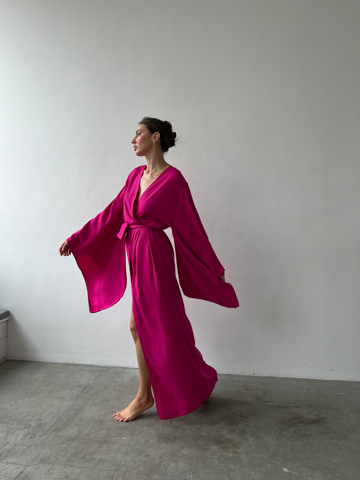 Kimono Sleeves Viscose Long Robe-Robes-Okiya Studio
