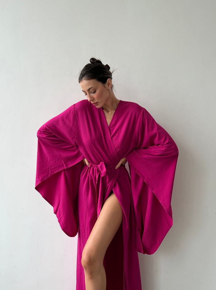 Kimono Sleeves Viscose Long Robe-Robes-Okiya Studio