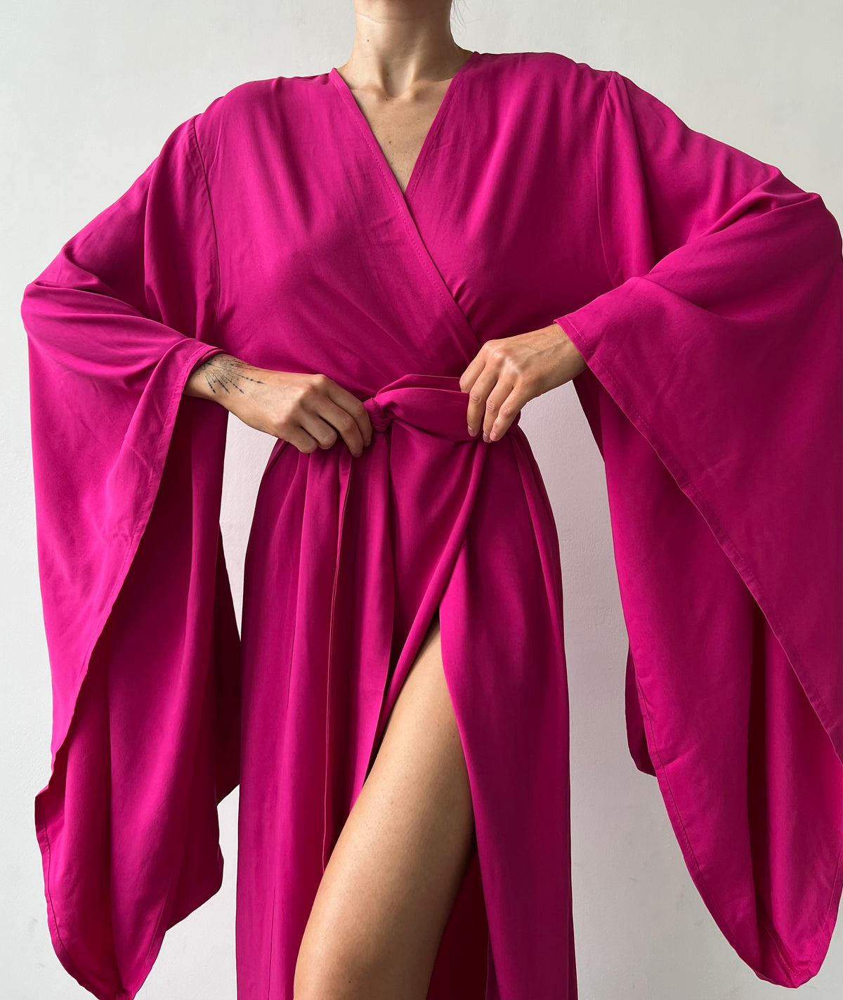 Kimono Sleeves Viscose Long Robe-Robes-Okiya Studio