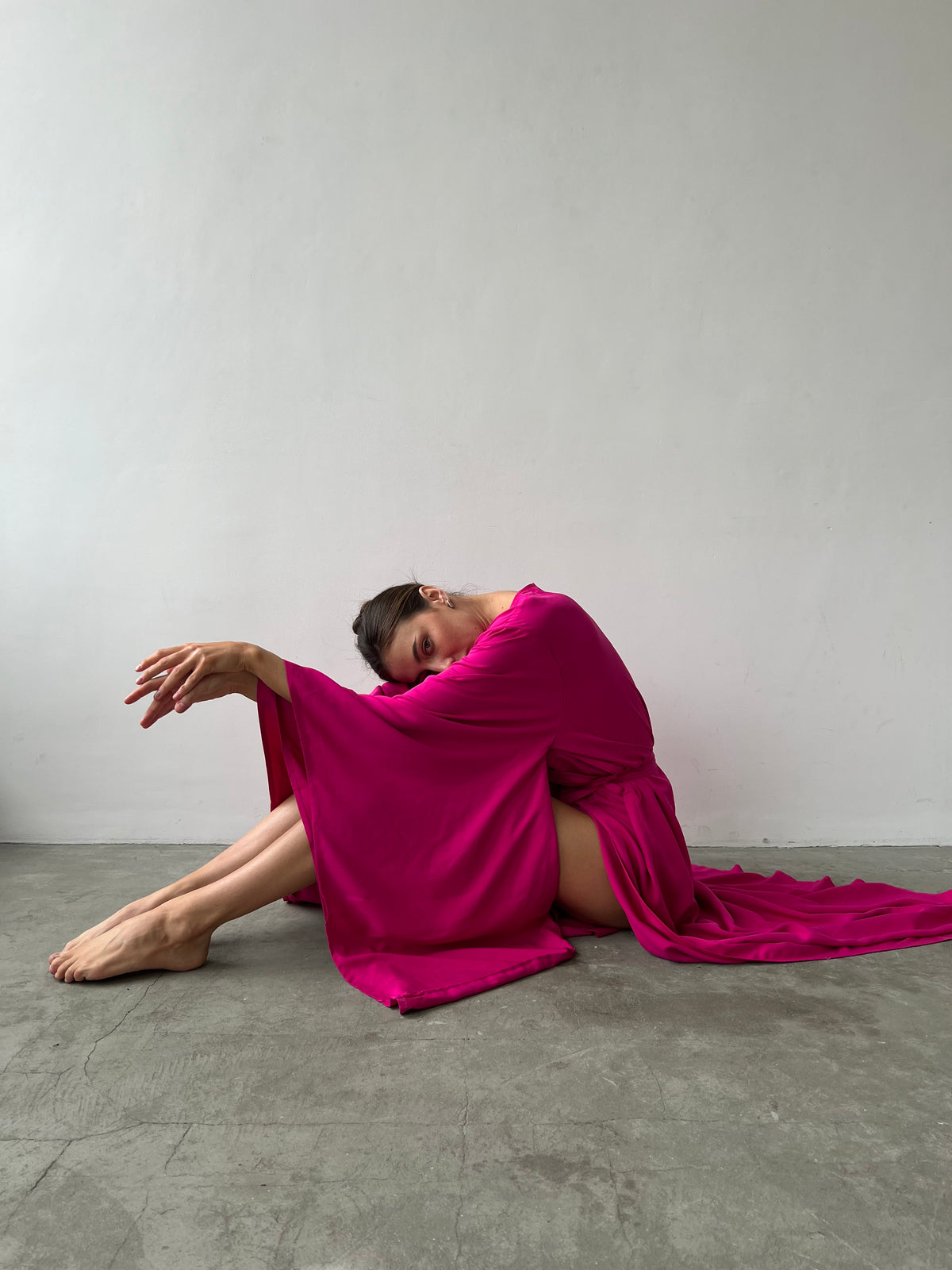 Kimono Sleeves Viscose Long Robe-Robes-Okiya Studio